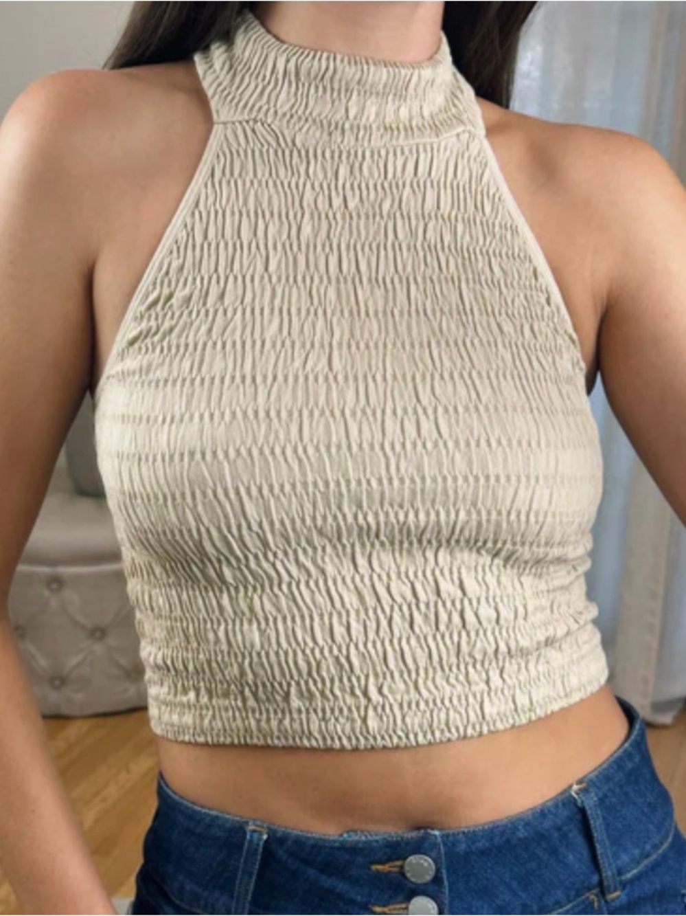 3/$15 NEW!! Mono B Super Stretchy Smocked Halter Racerback Crop Top